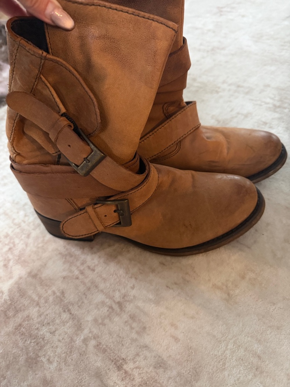 Steve Madden Tan Leather Mid-Calf Buckle Boots